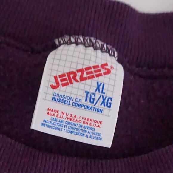 Vtg '90S Jerzees Wisconsin Winter Puff Print Purple Cotton Crew Neck Sweater XL - Picture 4 of 9